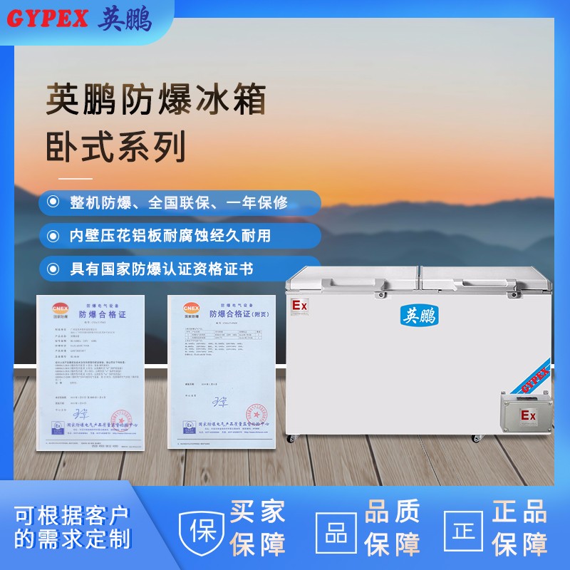 南通卧式防爆冰柜BL-200WS400L大容量顶开式科研、制药专用冰箱
