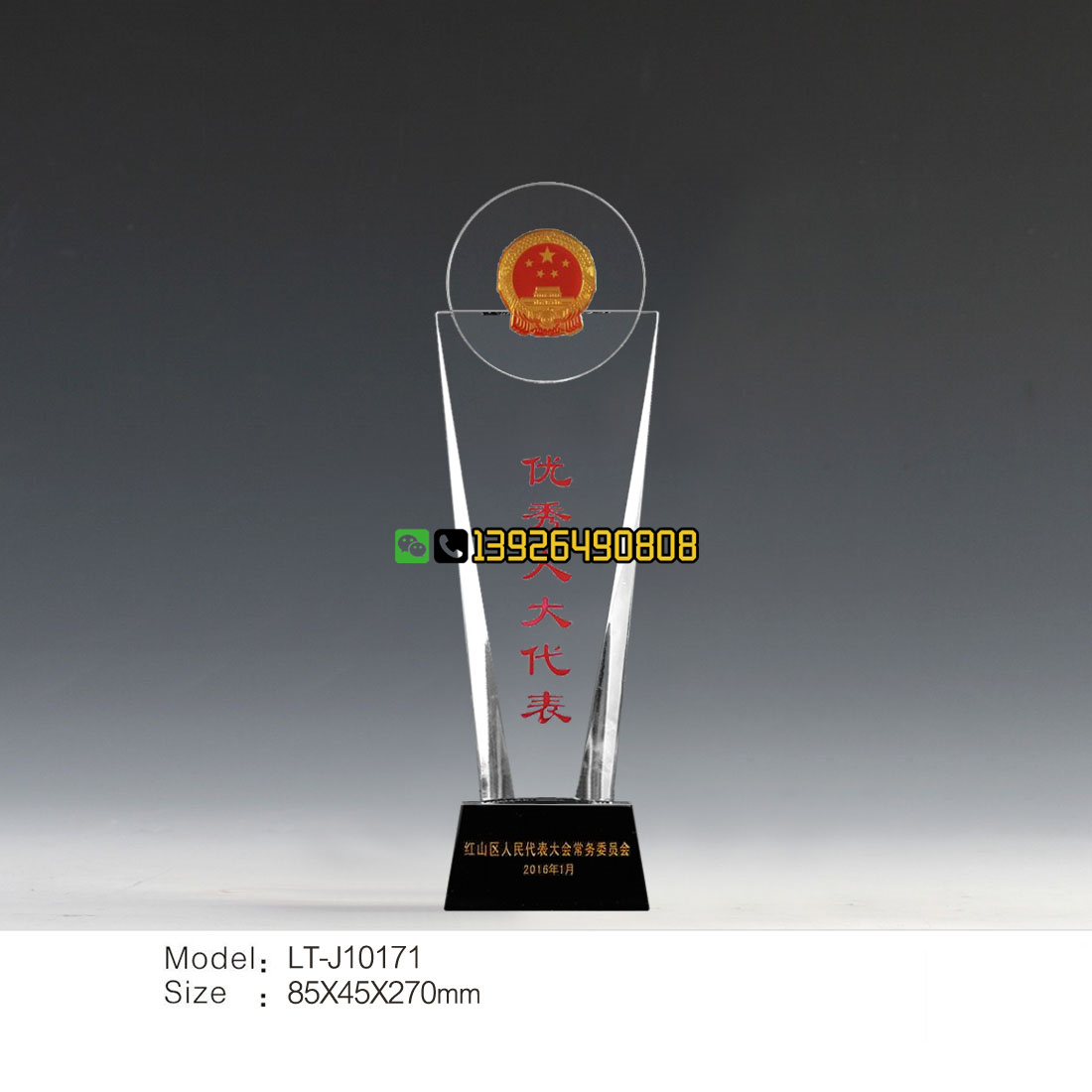 优秀人大代表奖杯 政协委员纪念品 政府表彰大会奖品定做厂家