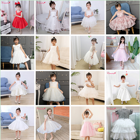 跨境女童花童婚礼礼服 蓬蓬网纱裙